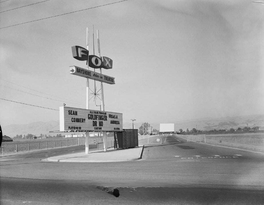 The Fox Bayshore Drive-In was located at First and Brokaw Streets, San Jose, California, 1966