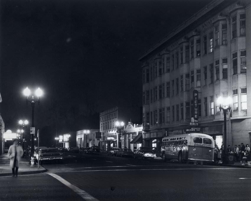 Second Street at Santa Clara at night, 1962