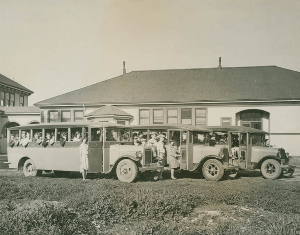 School Buses at Live Oak High School in Morgan Hill, 1924