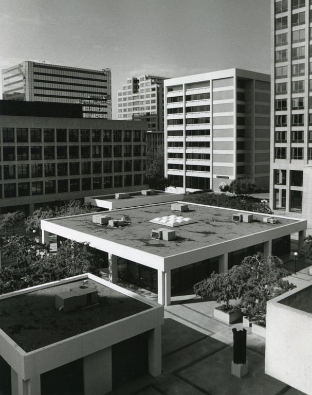 View of Park Center Plaza, 1988, one of the earliest redevelopment projects in the downtown, 1988