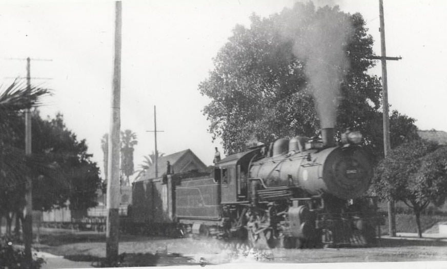 Freight train on Fourth Street in downtown San Jose, 1920s