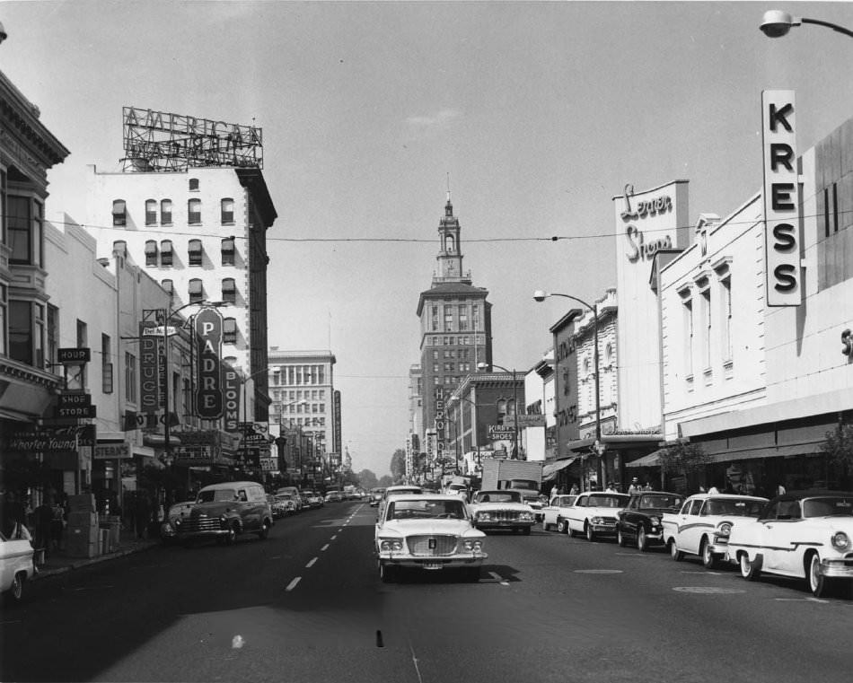 South First Street looking north, San Jose, 1961