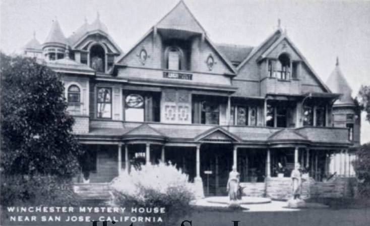 Commercial card titled "Winchester Mystery House, Near San Jose, California, 1920s