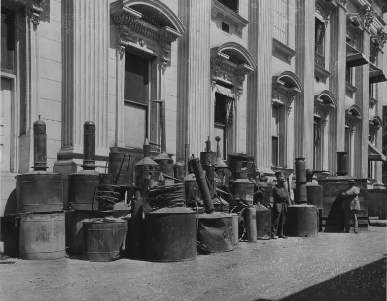Confiscated stills in front of the San Jose courthouse, 1925
