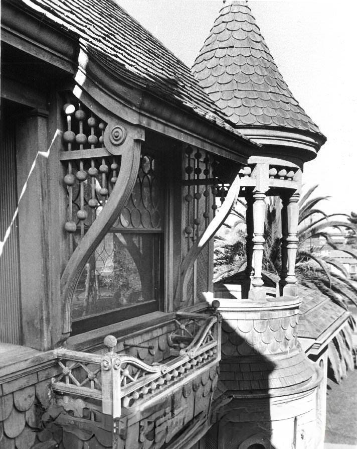 Detail of exterior, Winchester Mystery House, 1970