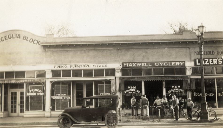 Exterior of the Biceglia Building, also showing exterior of Frisco Furniture Store, 1928