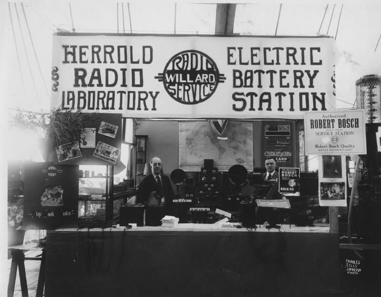 Charles Herrold in radio lab booth, 1925