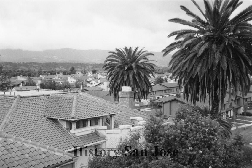 View of rooftop, Hayes Mansion, 1989