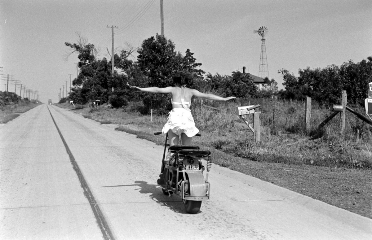 A scooter rider in Nebraska, 1945.
