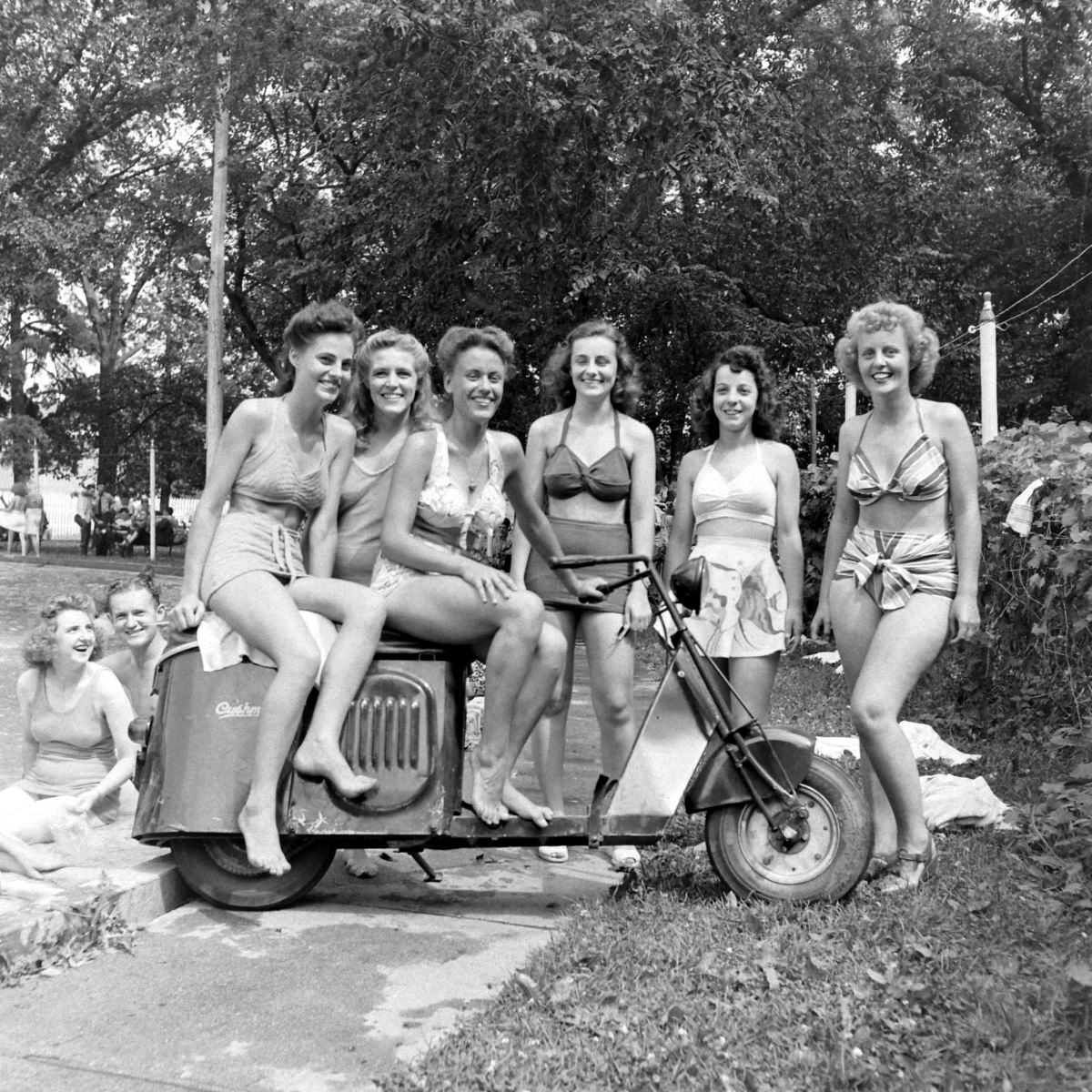 Scooter enthusiasts in Nebraska, 1945.