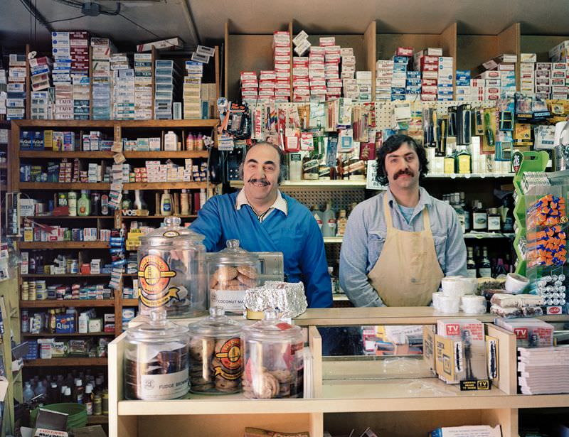 Ted Zouzounis and his son, David, at Ted's Market, 1530 Howard Street,1982