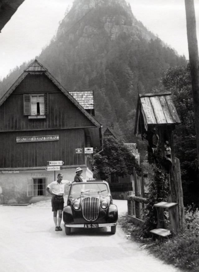 A couple posing with a Steyr 50 in rural Austria, 1937