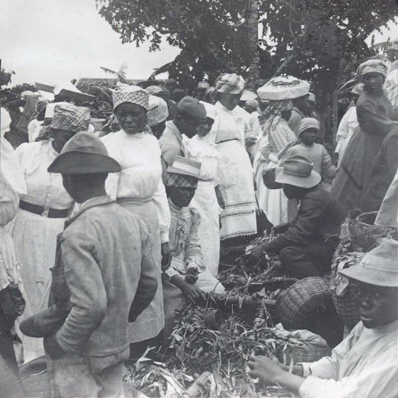 Natives Bartering for Jamaica Sugar in the Mandeville Market, Jamaica, 1904