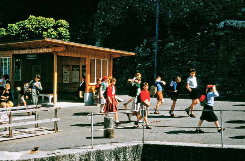 Schoolchildren at Wharf, Beatenbucht, Sigriswil, Switzerland