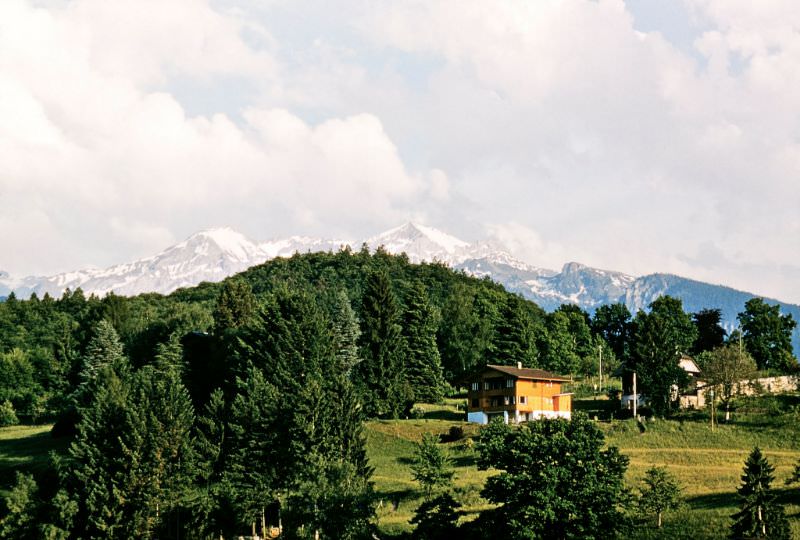 Jungfrau and mountains to the south-east of Spiez, Switzerland