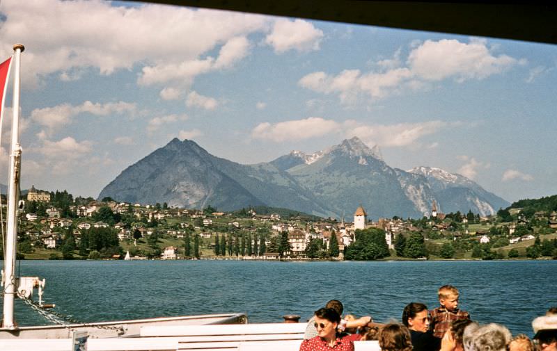 View from the Thunersee about 200 meters from the wharf at Spiez, Switzerland