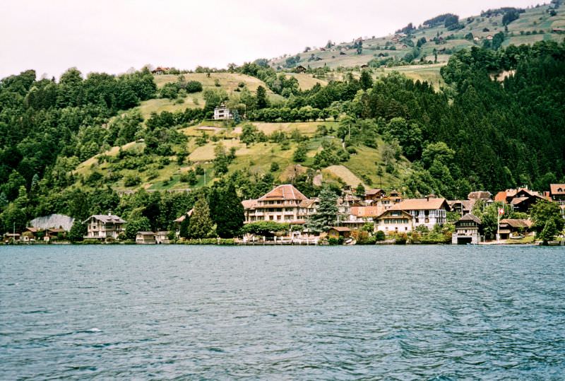 Gunten from a boat on the Thunersee, Gunten Switzerland