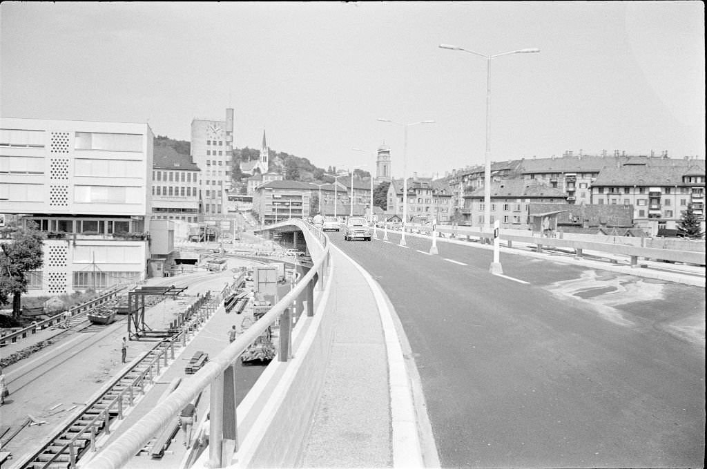 Road construction in Zurich, 1970