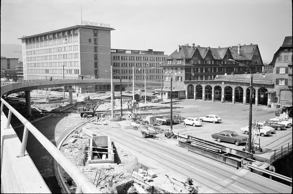 Road near Escher Wyss Platz under construction, 1970