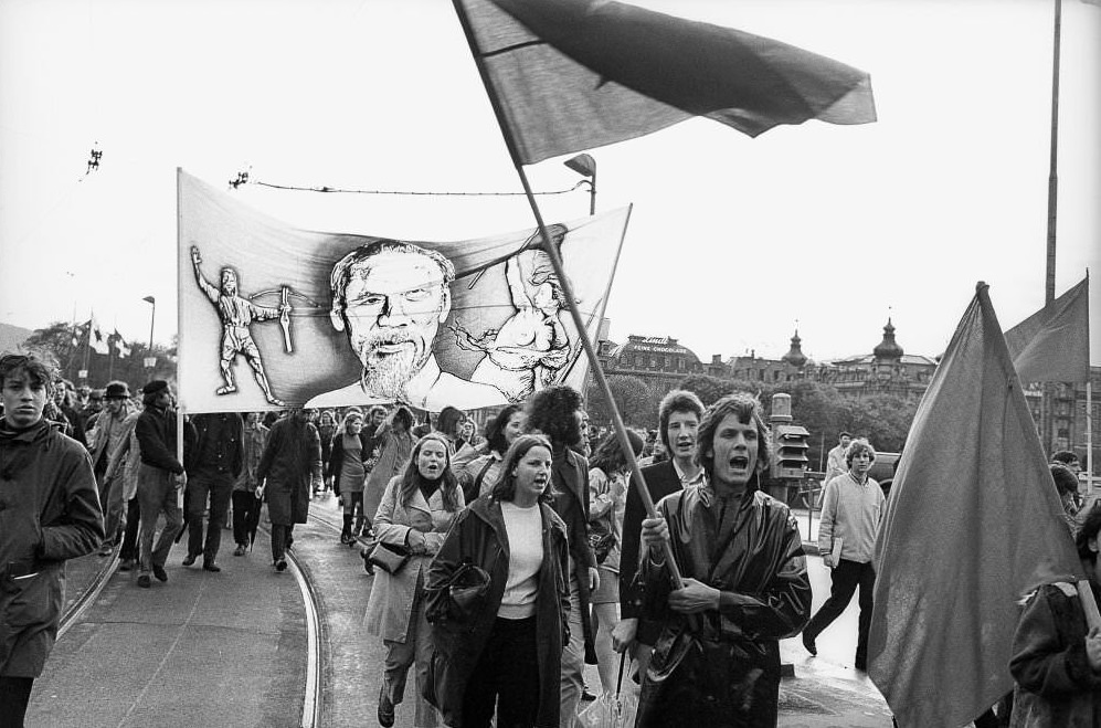 Students are protesting against USA-policies in Indochina, Zurich 1970