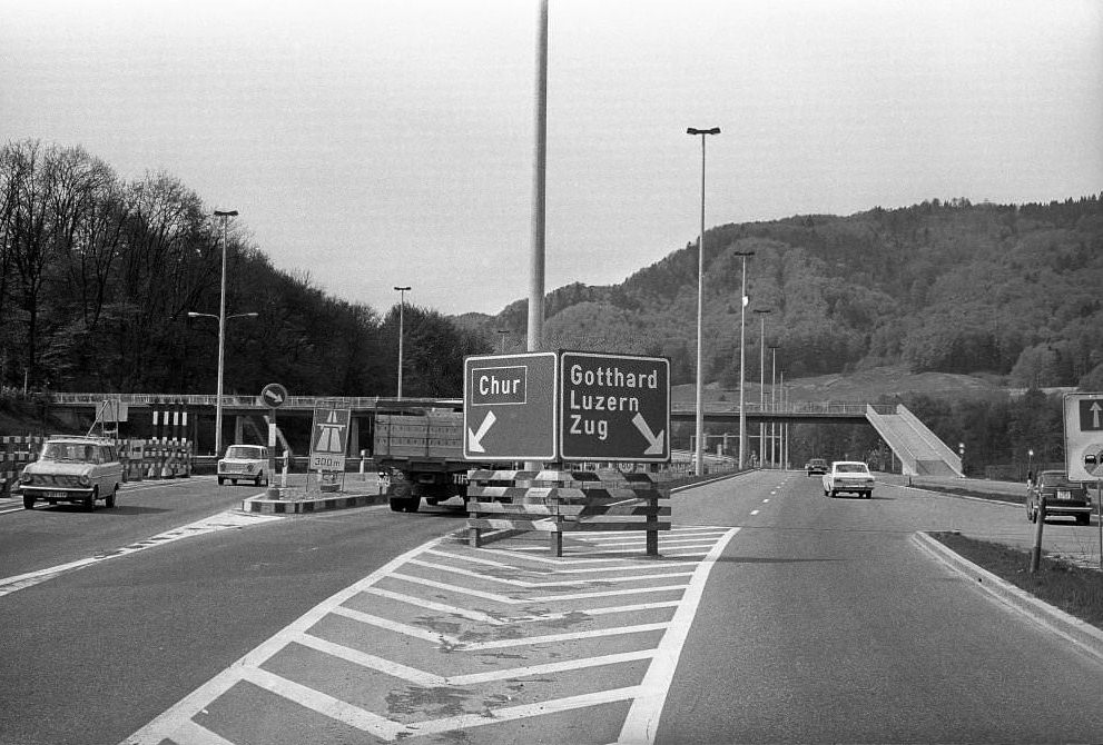 Motorway forking Chur-Gotthard, 1970