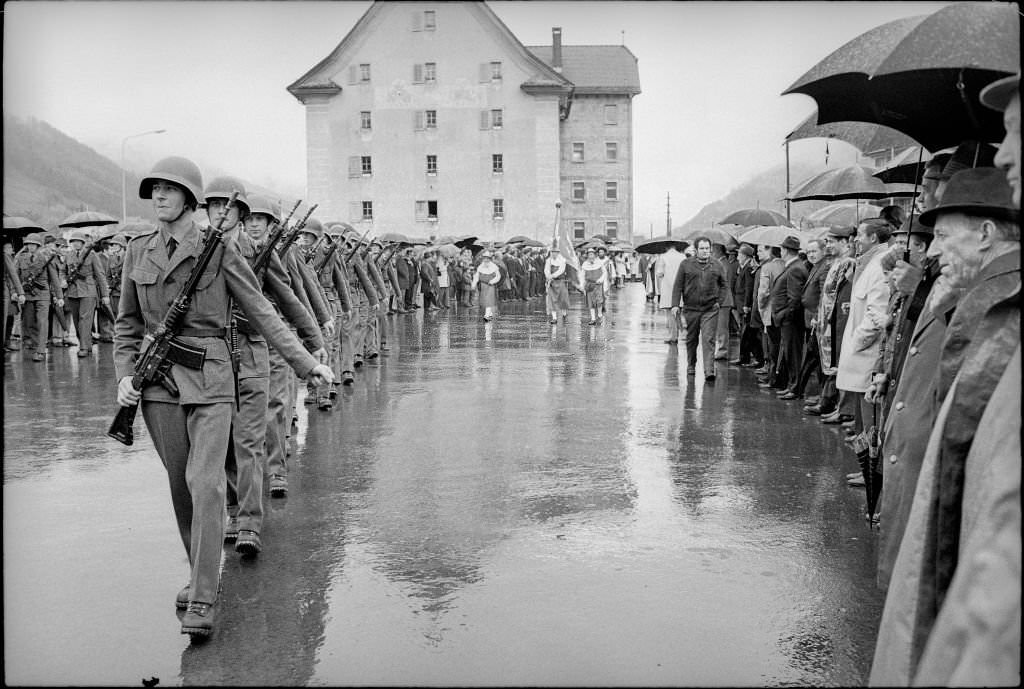 Military parade at the Nidwaldner Landsgemeinde, Stans, 1970s