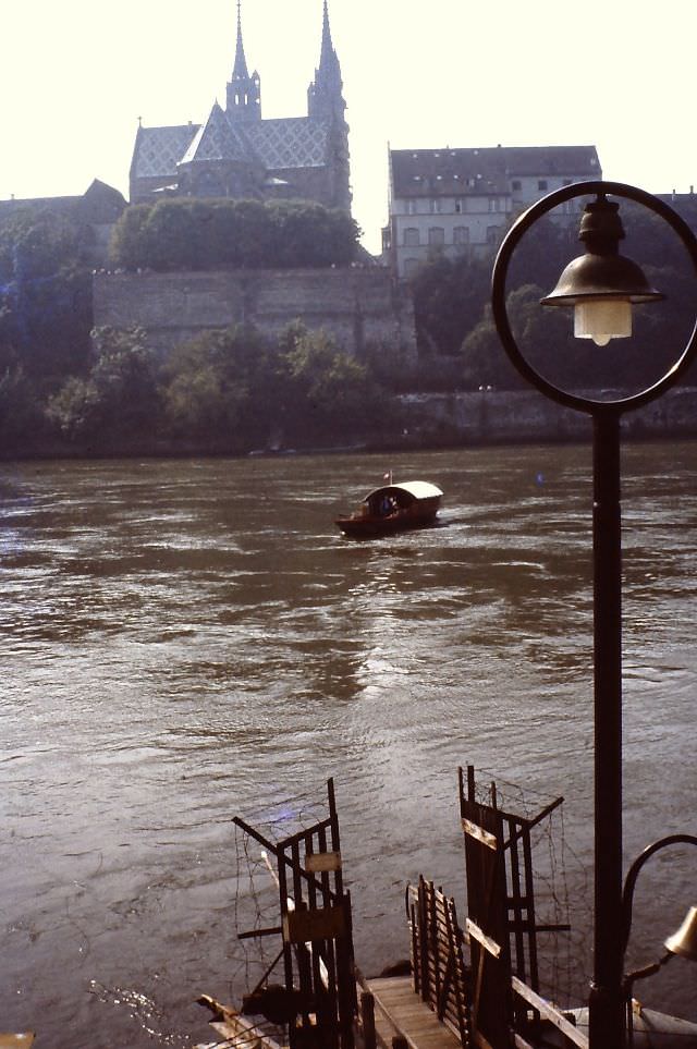 A small ferry across the Rhine (Münsterfähre - Leu Fähre), Basel, 1979