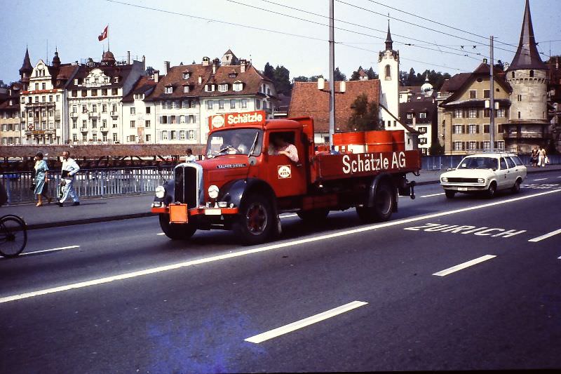 Saurer truck on Seebrücke (near Kapellbrücke), 1979