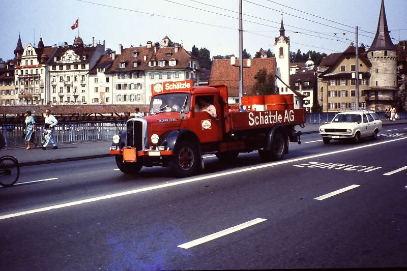 Saurer truck on Seebrücke (near Kapellbrücke), 1979