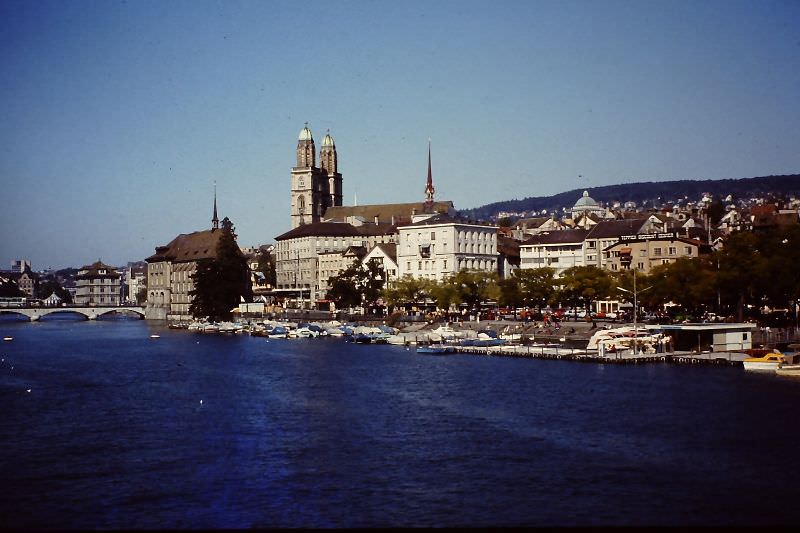 Limmatquai and Grossmünster (church), Zürich, 1979