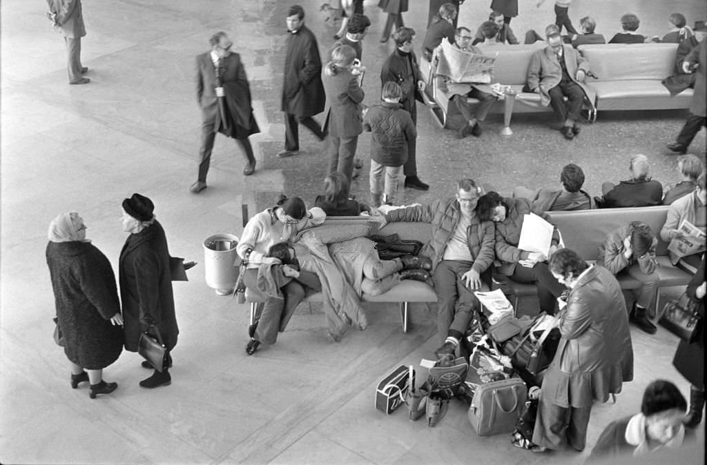 People at Zurich-Kloten airport, 1970