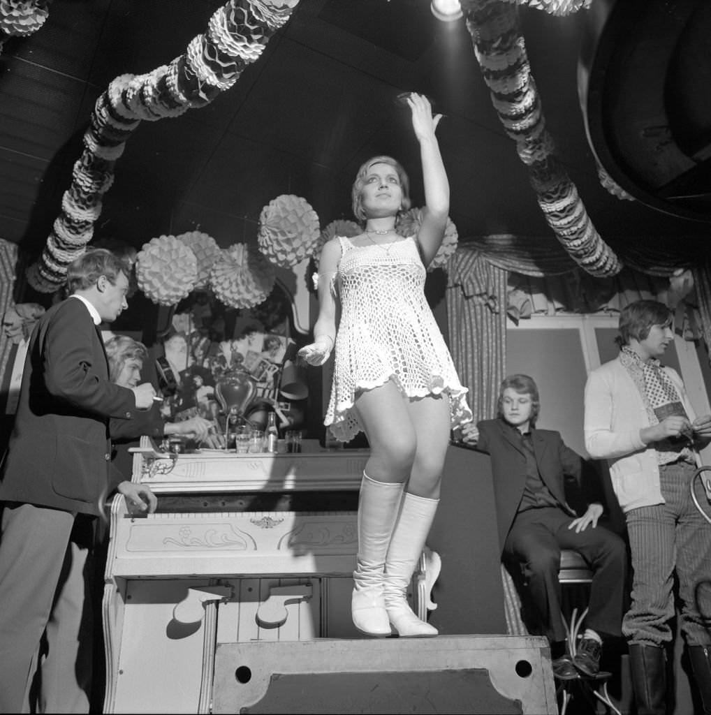 Gogo girl dances at carnival, Eastern part of Switzerland, 1970