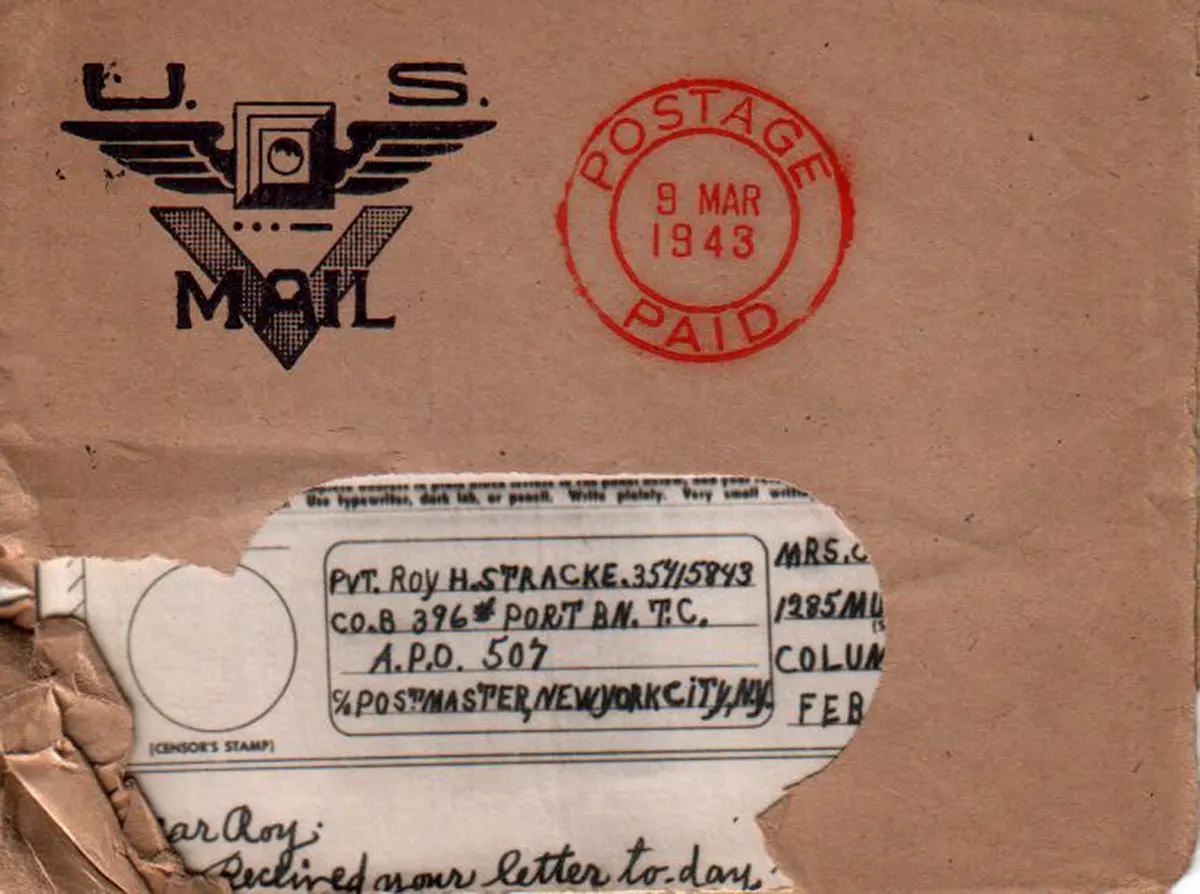 V-mail envelope with V-mail symbol, March 1943.