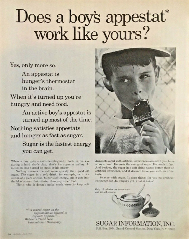 Misleading Vintage Ads about the Dietary Benefits of Sugar from the 1960s by Sugar Information Inc.