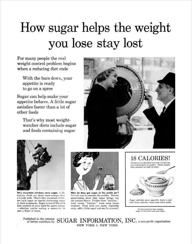 Misleading Vintage Ads about the Dietary Benefits of Sugar from the 1960s by Sugar Information Inc.