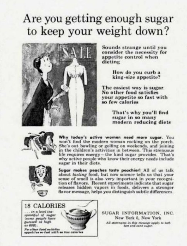 Misleading Vintage Ads about the Dietary Benefits of Sugar from the 1960s by Sugar Information Inc.