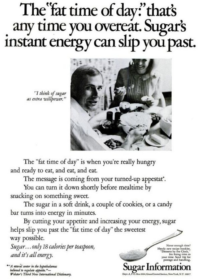 Misleading Vintage Ads about the Dietary Benefits of Sugar from the 1960s by Sugar Information Inc.