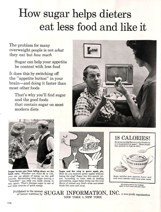 Misleading Vintage Ads about the Dietary Benefits of Sugar from the 1960s by Sugar Information Inc.