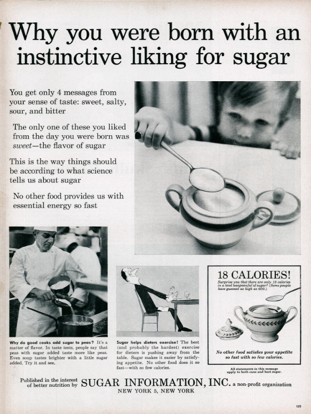 Misleading Vintage Ads about the Dietary Benefits of Sugar from the 1960s by Sugar Information Inc.