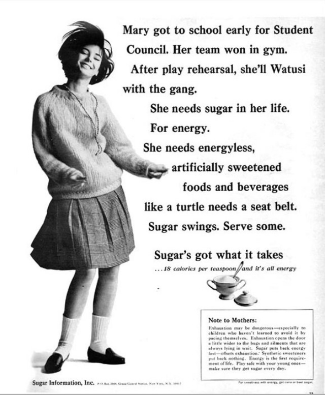 Misleading Vintage Ads about the Dietary Benefits of Sugar from the 1960s by Sugar Information Inc.