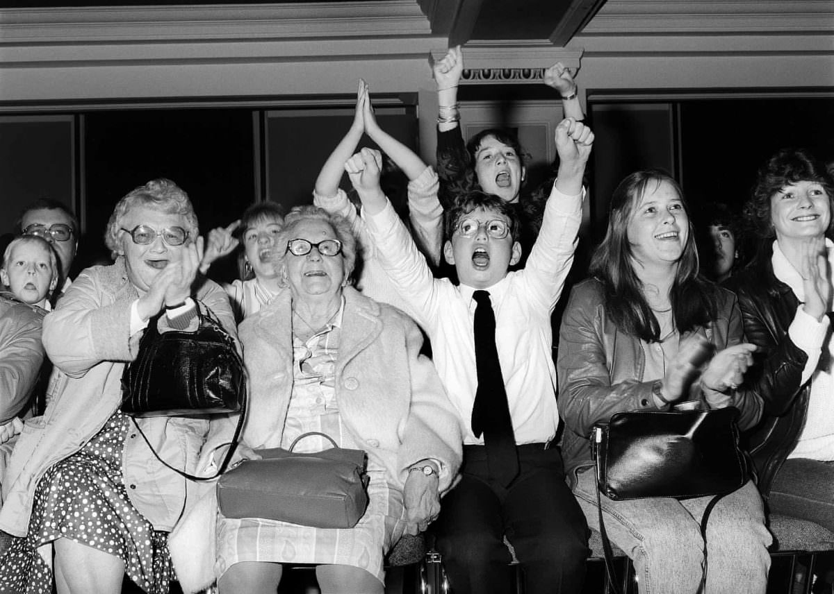 Audience watching wrestling at King George’s Hall, Blackburn, 25 November 1987.