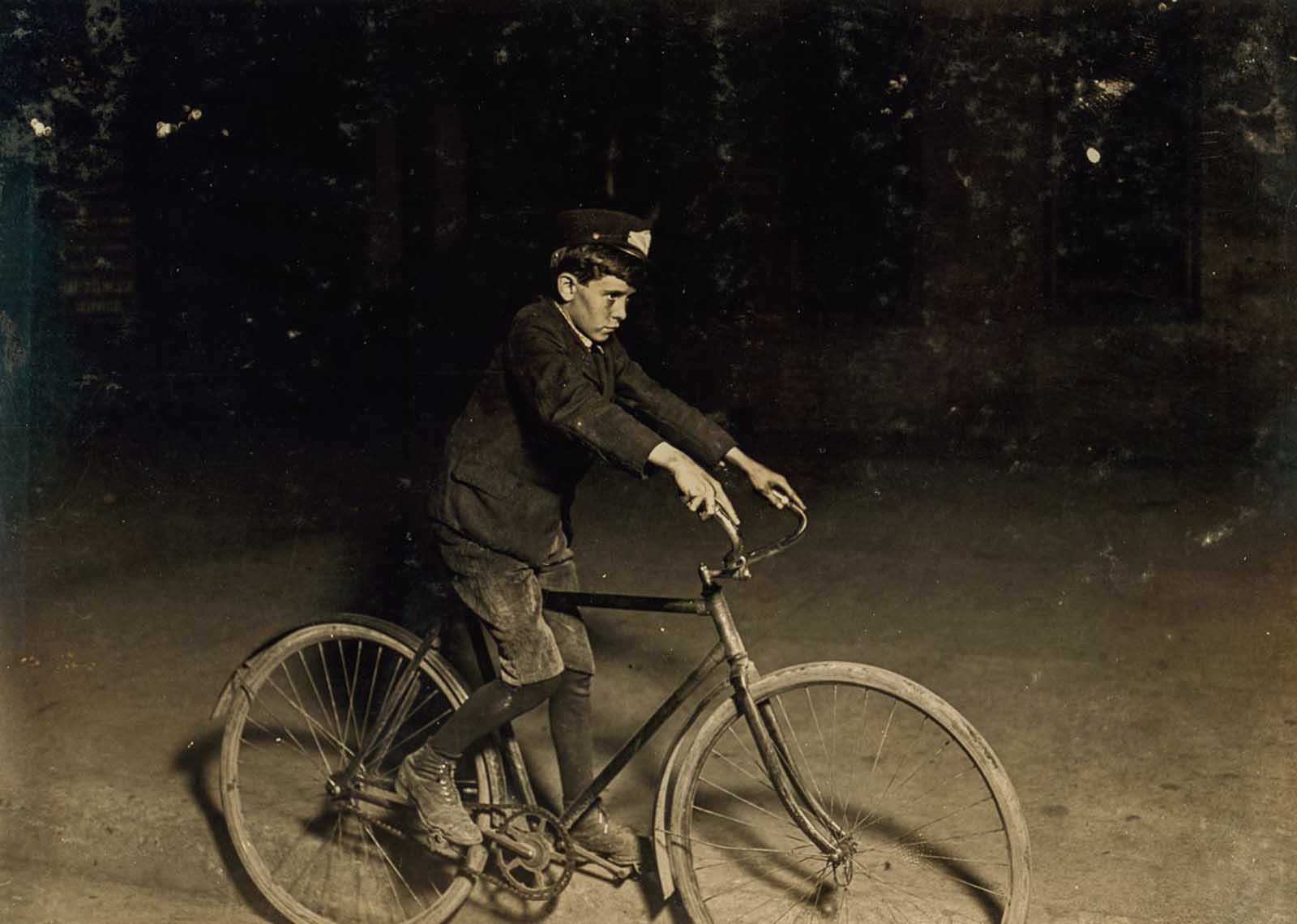 A.D.T. Messenger Boy, Indianapolis, 10 P.M.. August, 1908.
