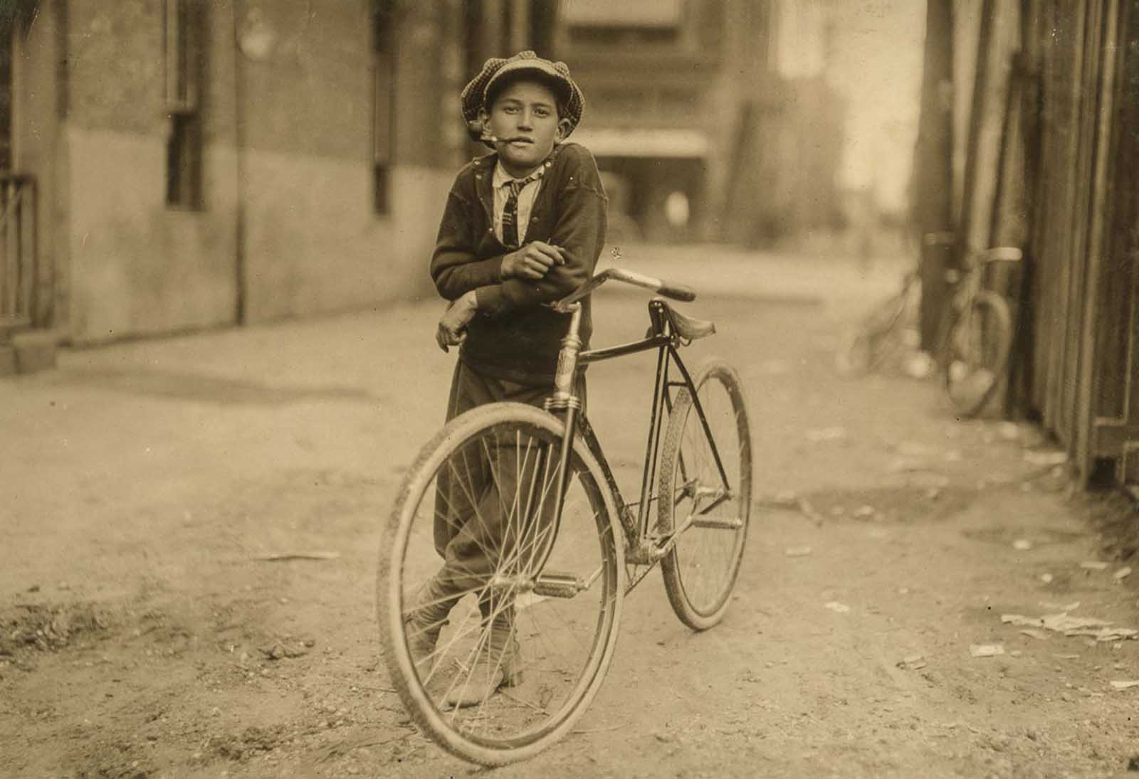 Messenger boy working for Mackay Telegraph Company. Said fifteen years old, 1913.
