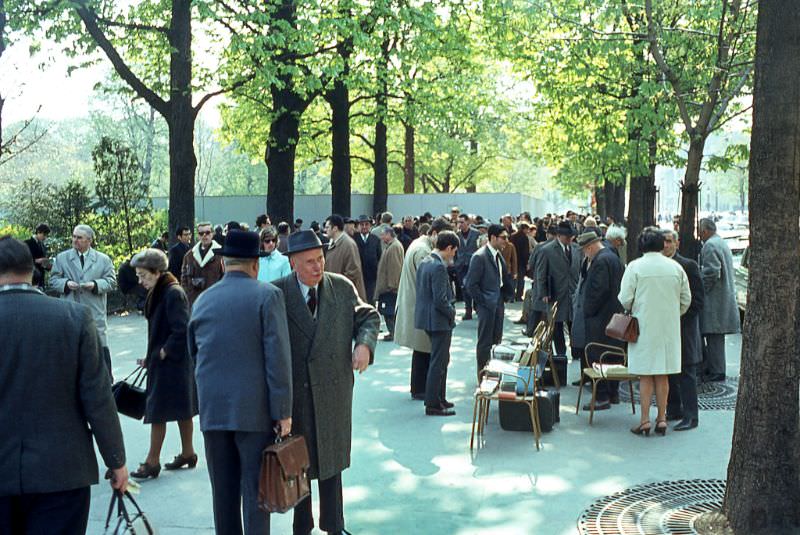 Stamp collectors on Champs-Élysées, Paris, 1967
