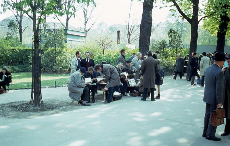 Stamp collectors on Champs-Élysées, Paris, 1967