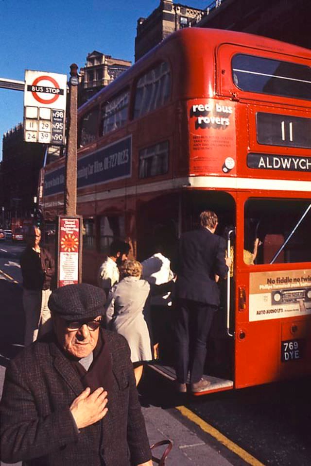 Double-decker bus on route # 11, 1970s