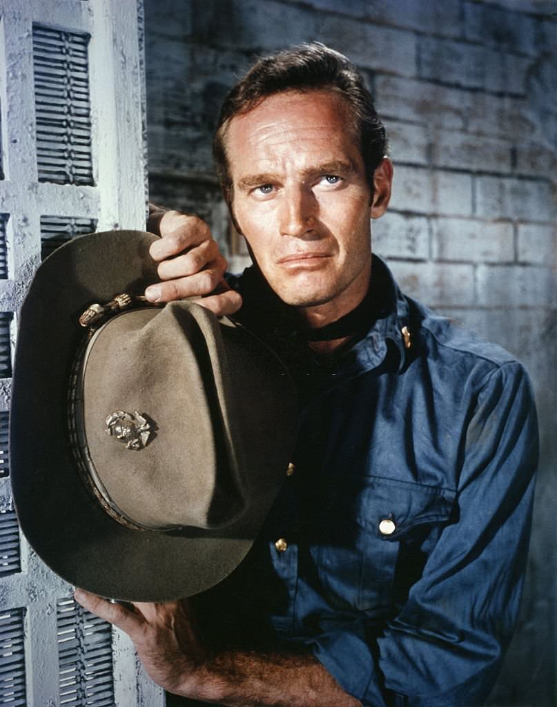 American actor Charlton Heston on the set of '55 Days at Peking', 1963