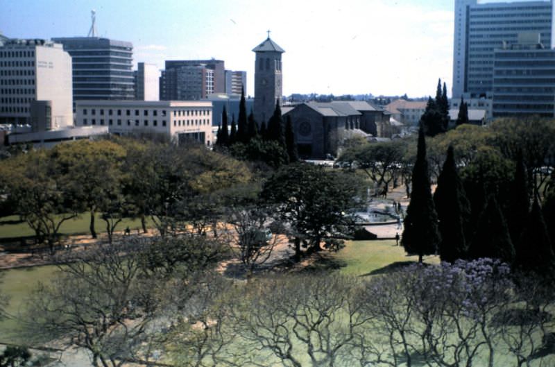 Cecil Square from Meikles Hotel, Salisbury, Rhodesia (now Harare, Zimbabwe)