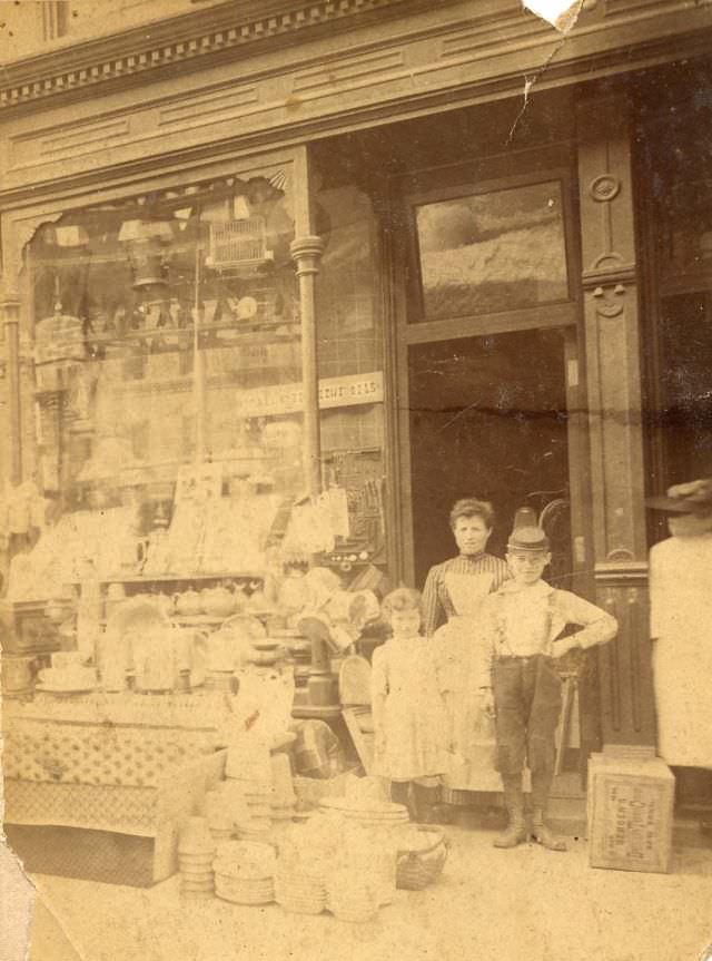 People outside of general store, New York, 1870s