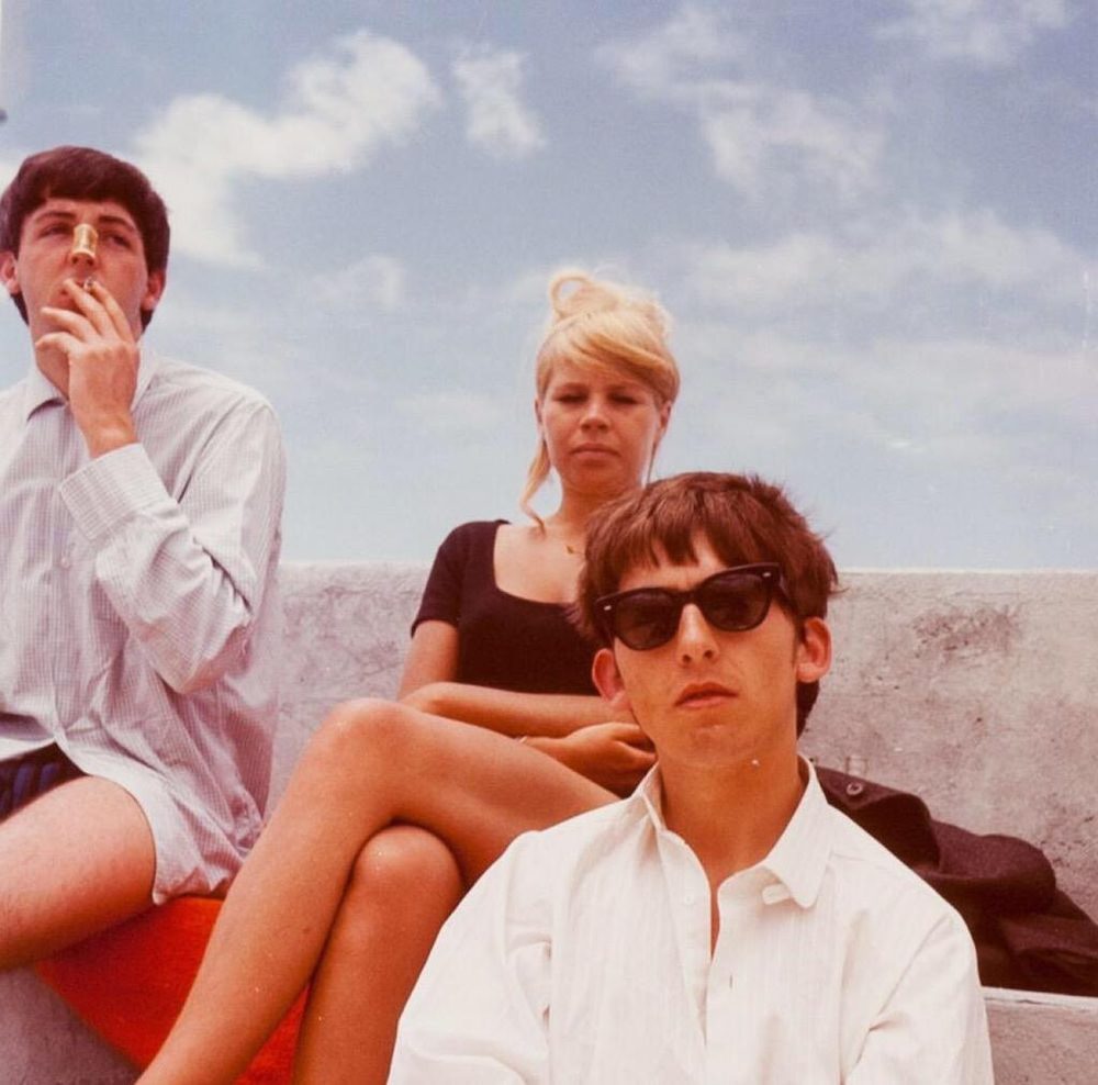 George Harrison, Paul McCartney and Astrid Kirchherr in Tenerife, April 1963.